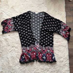 Umgee kimono GUC black pink cardigan top S/M small medium